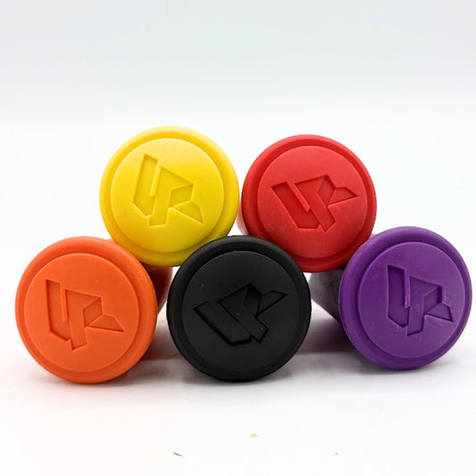 five lacrosse end cap colors for a standard lacrosse shaft on a white background