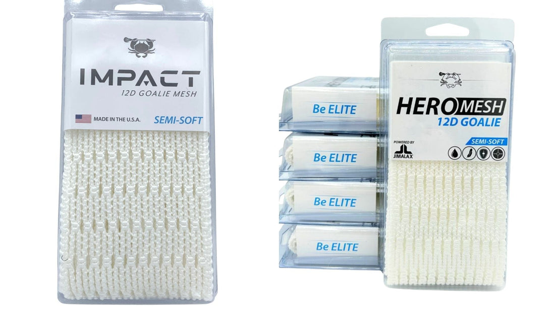 ecd heromesh 12d vs impact 12d lacrosse goalie mesh comparison showing differences in rebound control, outlet accuracy, durability, and stringability