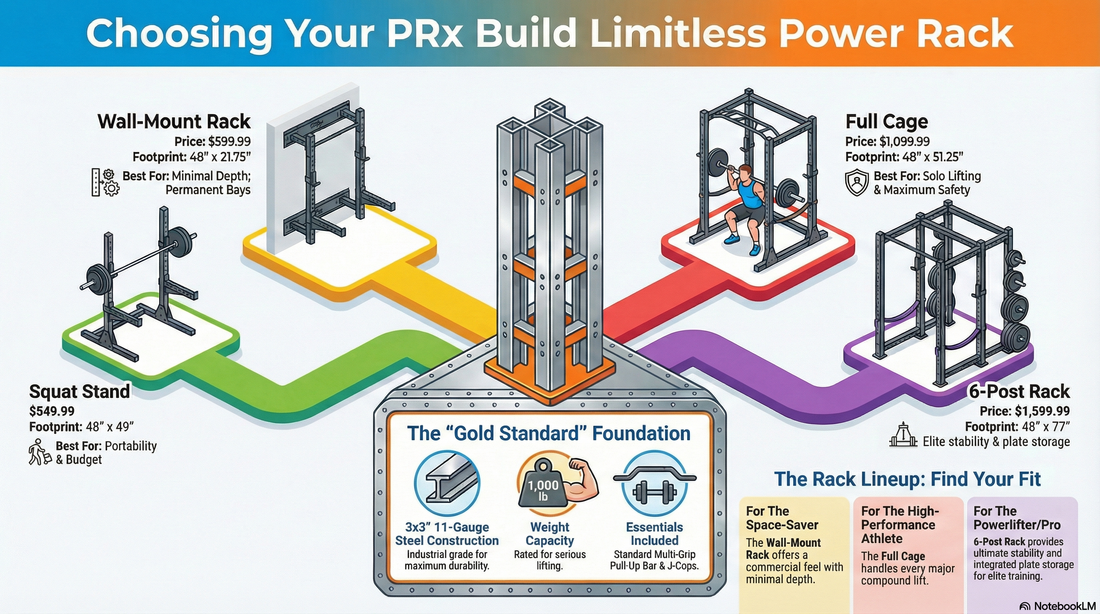 prx build limitless infographic to help consumers pick a home gym rack