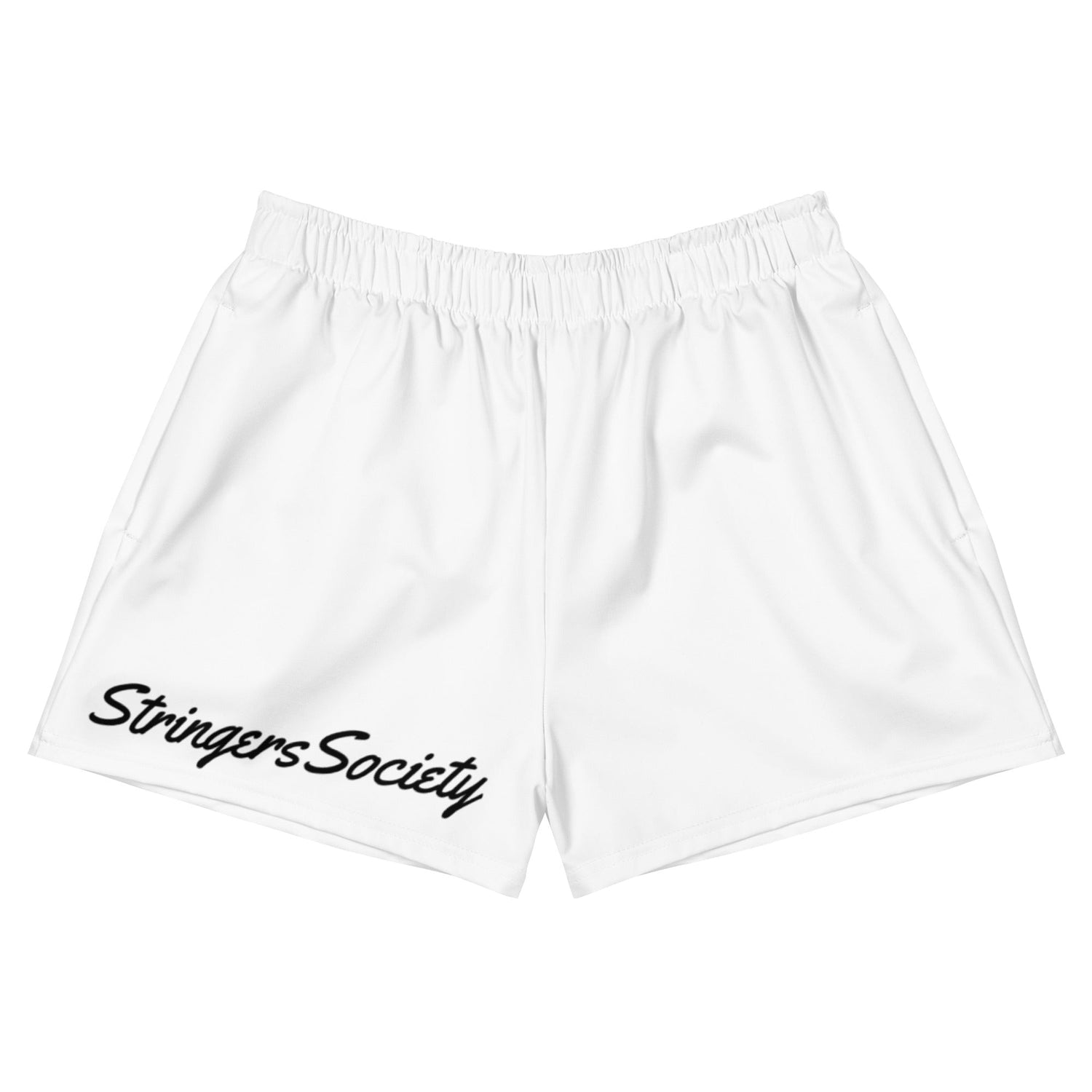 white shorts with stringers society printed on them