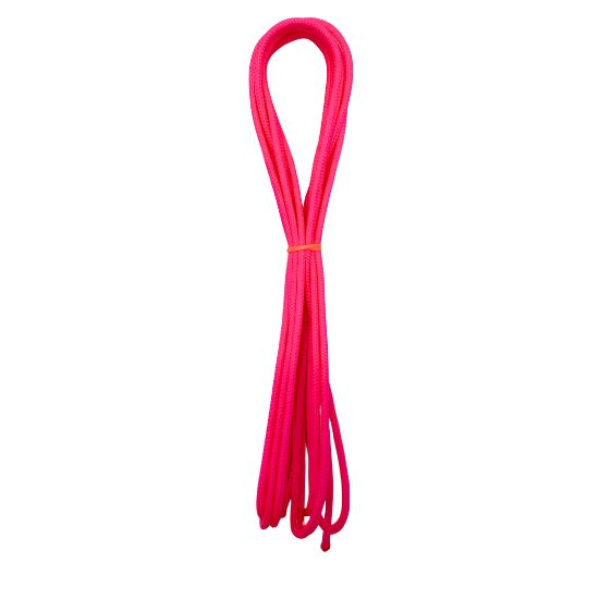 bright pink neon lacrosse crosslace in 108 inch length against a white background showing vibrant color and smooth nylon texture