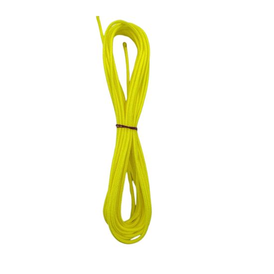 neon yellow high-performance lacrosse crosslace in 216 inch length against a white background showing vibrant color and smooth nylon texture
