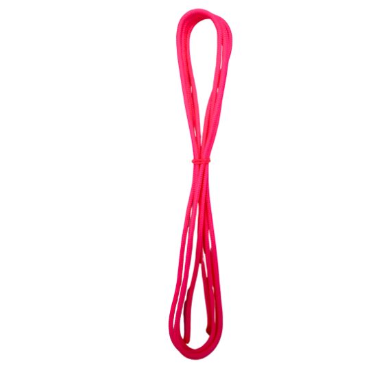 bright pink neon lacrosse crosslace in 54 inch length against a white background showing vibrant color and smooth nylon texture