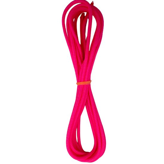 bright pink neon lacrosse crosslace in 72 inch length against a white background showing vibrant color and smooth nylon texture