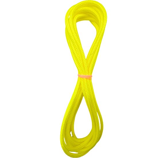 neon yellow high-performance lacrosse crosslace in 72 inch length against a white background showing vibrant color and smooth nylon texture