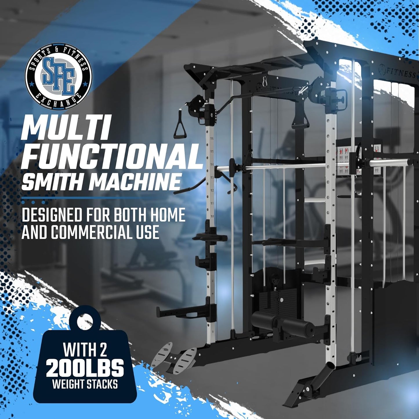 All-in-One Home Gym, Power Rack w/ Smith Machine & Functional Trainer w/ 2x - 220lb weight stacks (New)