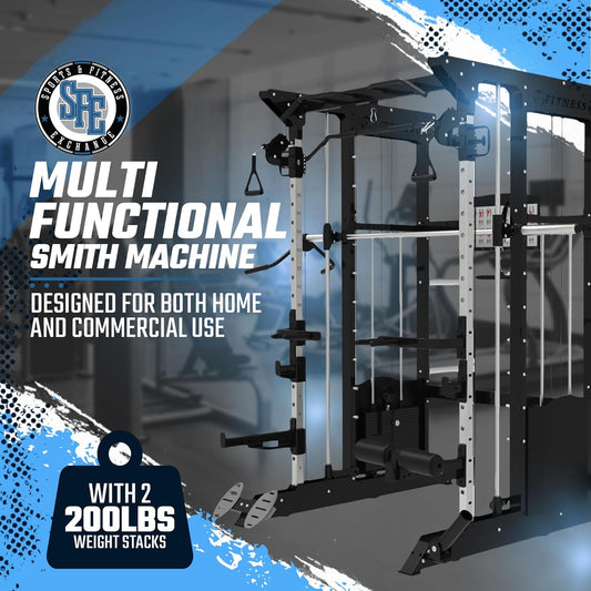 All-in-One Home Gym, Power Rack w/ Smith Machine & Functional Trainer w/ 2x - 220lb weight stacks (New)
