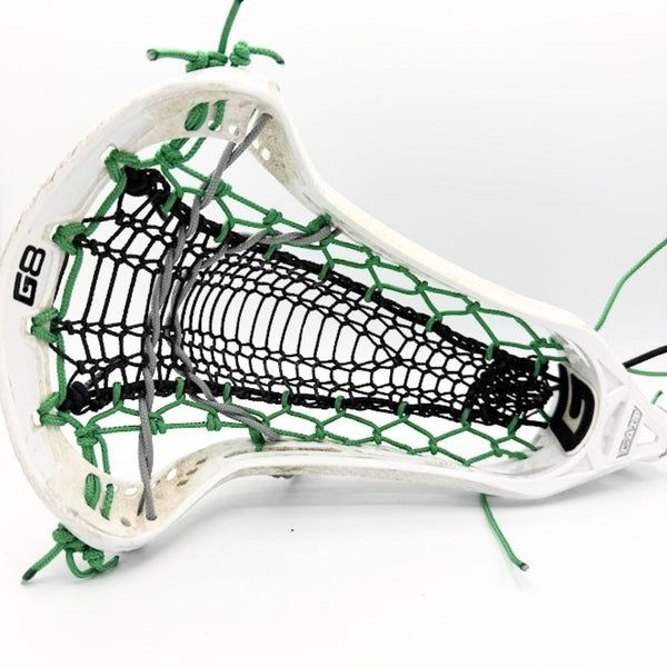 Blackwood Forest custom lacrosse pocket featuring black Armor Mesh and dark green strings