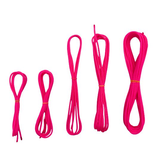 bright pink neon lacrosse crosslace shown in multiple pre-cut sizes including 36, 54, 72, 108, and 216 inches