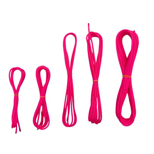 bright pink neon lacrosse crosslace shown in multiple pre-cut sizes including 36, 54, 72, 108, and 216 inches