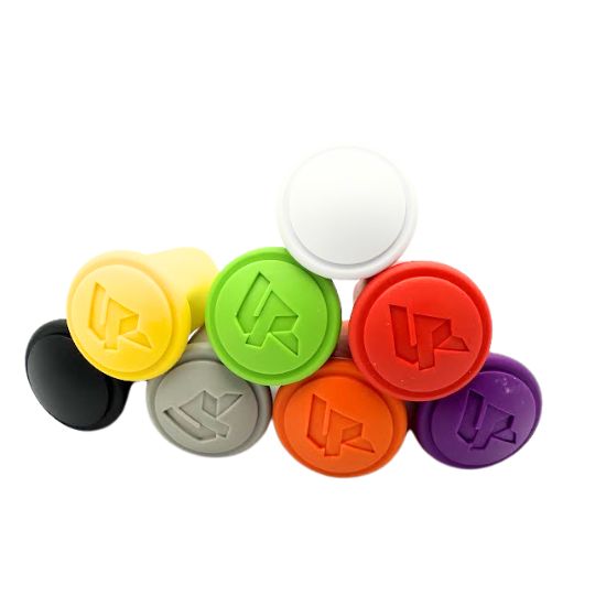 eight lacrosse end cap colors displayed on a white background