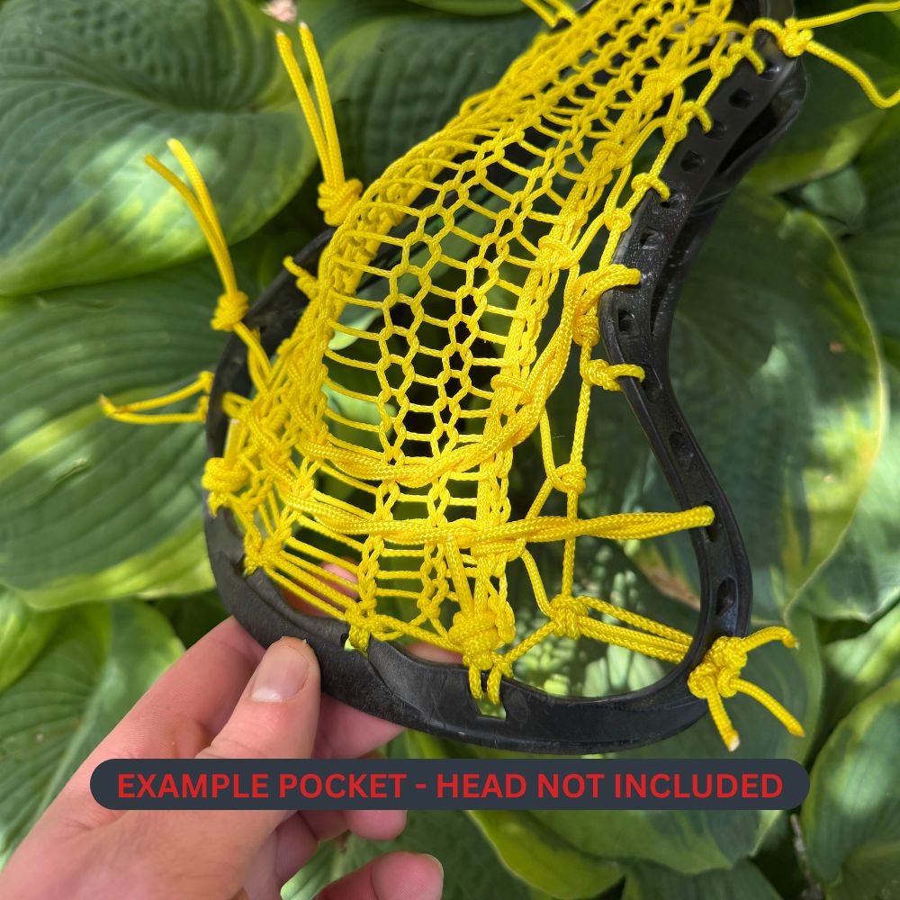 yellow valkyrie runner stringing kit pocket on a black stx crux with a floral background showing the right channel