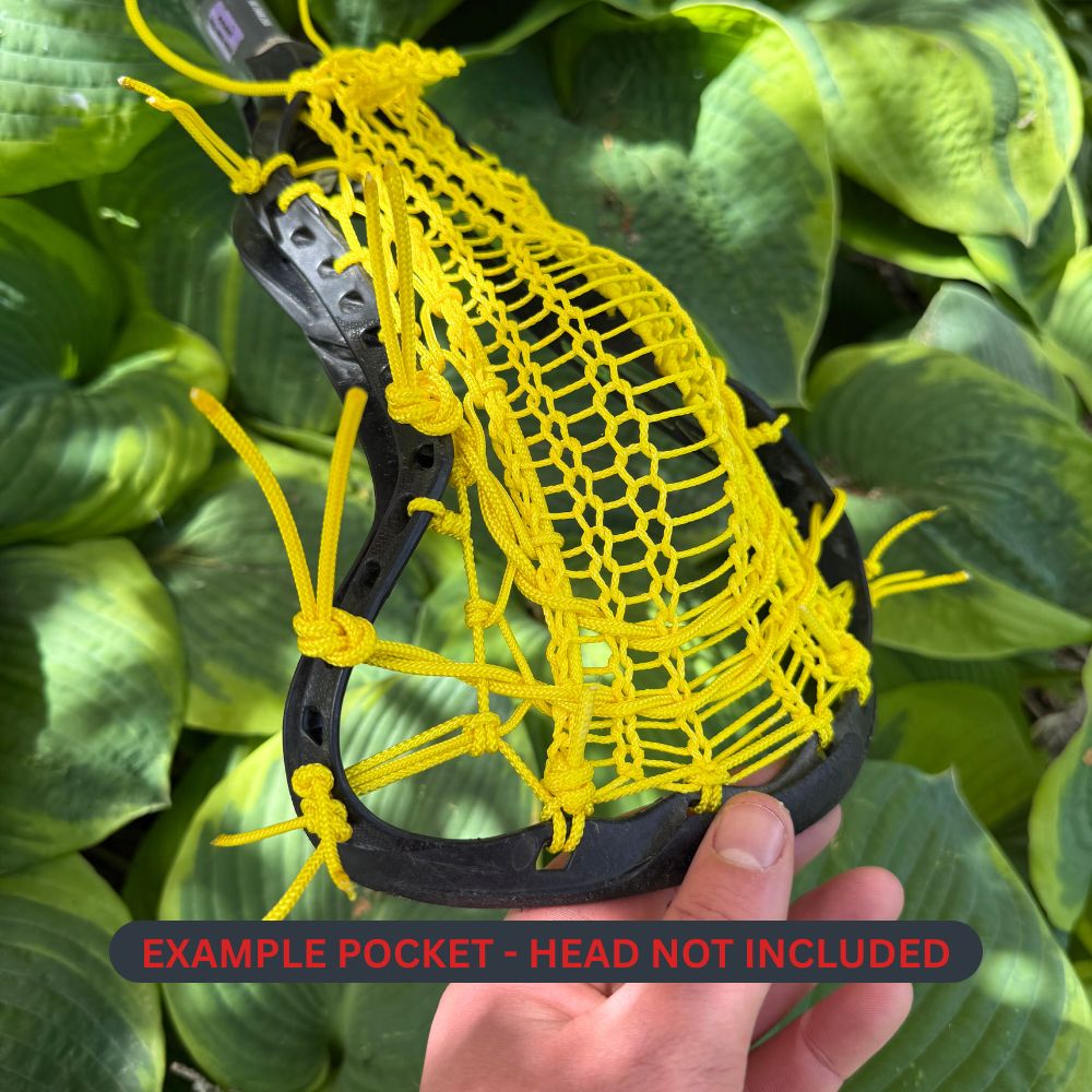 yellow valkyrie runner stringing kit pocket on a black stx crux with a floral background showing the left channel